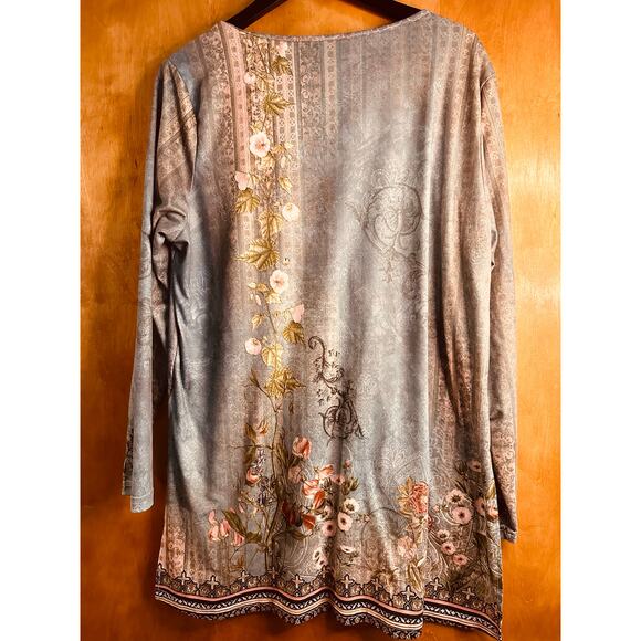 Women's Plus Size Long Sleeve Tunic Blouse Top Green/Blue Floral Top Size 2X - Picture 6 of 8